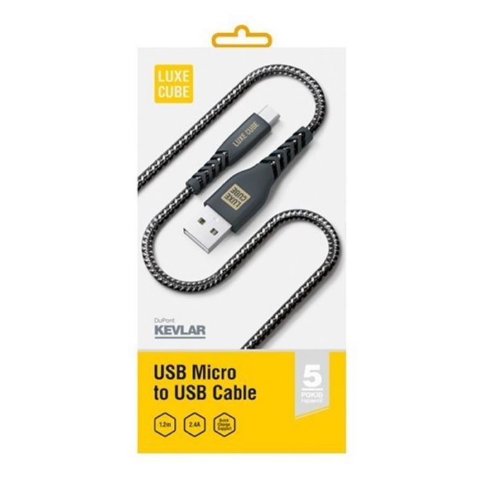 Кабель Luxe Cube Kevlar USB - micro USB (M/M), 1.2 м, чорний (8886668686242)