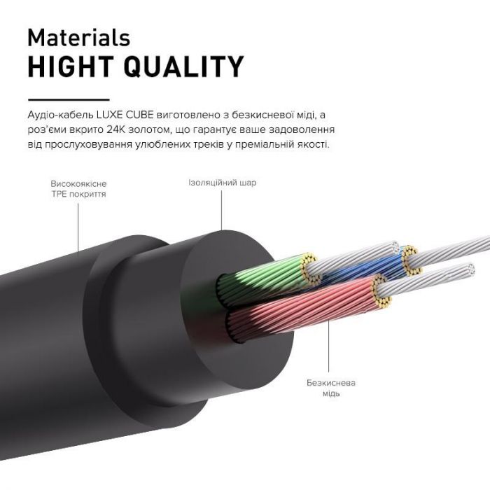 Аудіо-кабель Luxe Cube 3.5 мм - 3.5 мм (M/M), 1.2 м, чорний (7775557576157)