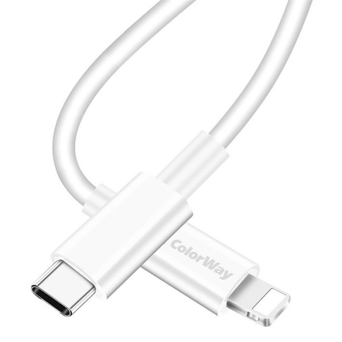 Кабель ColorWay USB-C-Lightning, 3.0А, 1м, White (CW-CBPDCL032-WH)