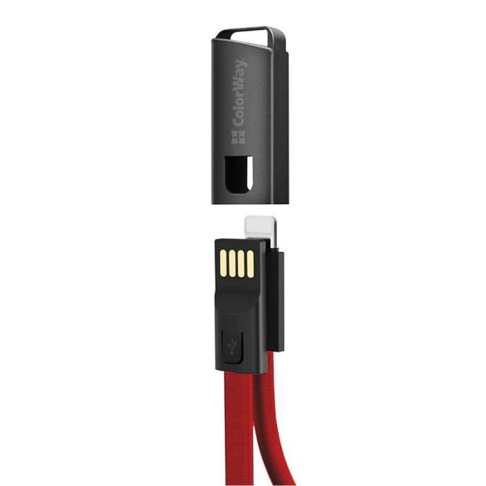 Кабель ColorWay USB - Lightning (M/M), 2.4 А, 0.22 м, Red (CW-CBUL021-RD)