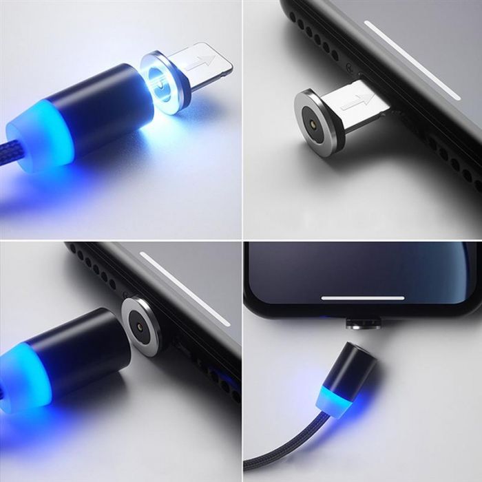 Кабель ColorWay Magnetic USB-Lightning/MicroUSB/USB-C, 2.4А, 1м, Black (CW-CBUU020-BK)