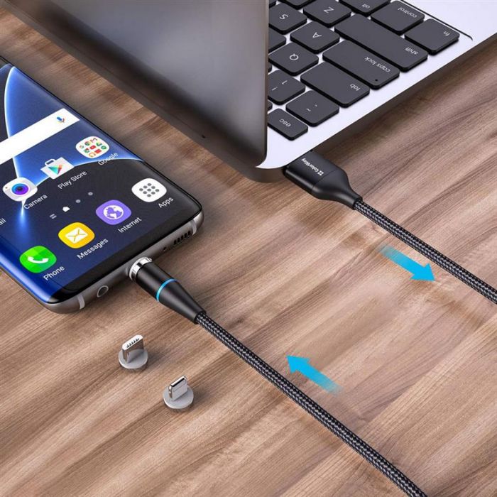 Кабель ColorWay Magnetic USB-Lightning + microUSB + USB-C Magnetic Data/Quick Charge, 2.4А, 1м, Black (CW-CBUU038-BK)