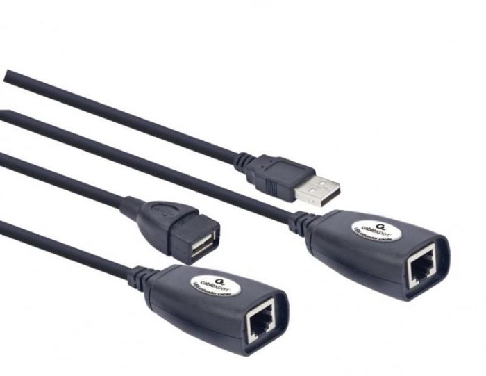 Кабель Cablexpert USB - RJ-45 (M/F), подовжувач USB 2.0 по кручений парі, до 30 м, чорний (UAE-30M)