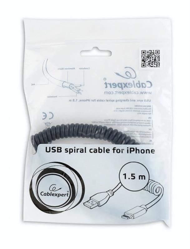 Кабель Cablexpert USB - Lightning V 2.0 (M/M), 1.5 м, чорний (CC-LMAM-1.5M)