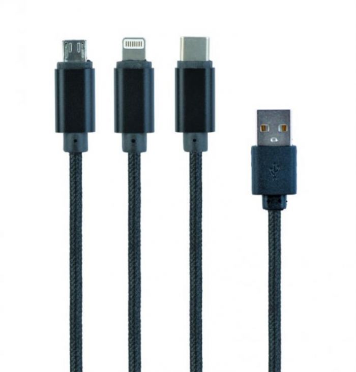 Кабель Cablexpert USB - Lightning + micro USB + USB Type-C (M/M), 1 м, чорний (CC-USB2-AM31-1M)