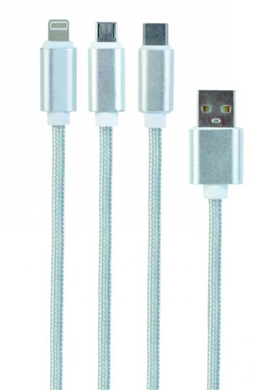 Кабель Cablexpert (CC-USB2-AM31-1M-S) USB BM - Lightning/MicroUSB/USB-C, 1м, сріблястий