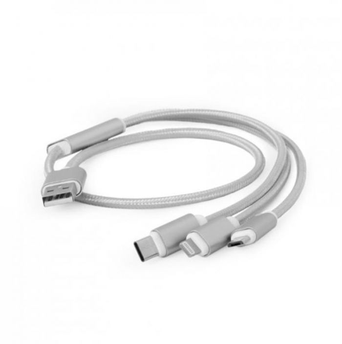 Кабель Cablexpert (CC-USB2-AM31-1M-S) USB BM - Lightning/MicroUSB/USB-C, 1м, сріблястий