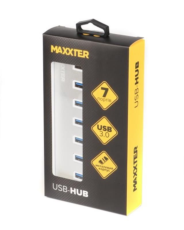 USB-хаб Maxxter 7 ports Silver (HU3A-7P-01)