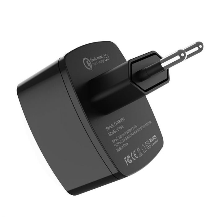 Зарядний пристрій Hoco C70A Cutting-Edge (1USB, 3А) QC3.0 Black (6931474706645) + кабель MicroUSB