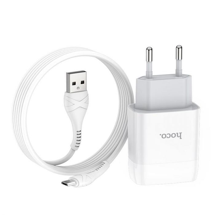 Зарядний пристрій Hoco C72A Glorious (1USB, 2.1А) White (6931474713001) + кабель MicroUSB