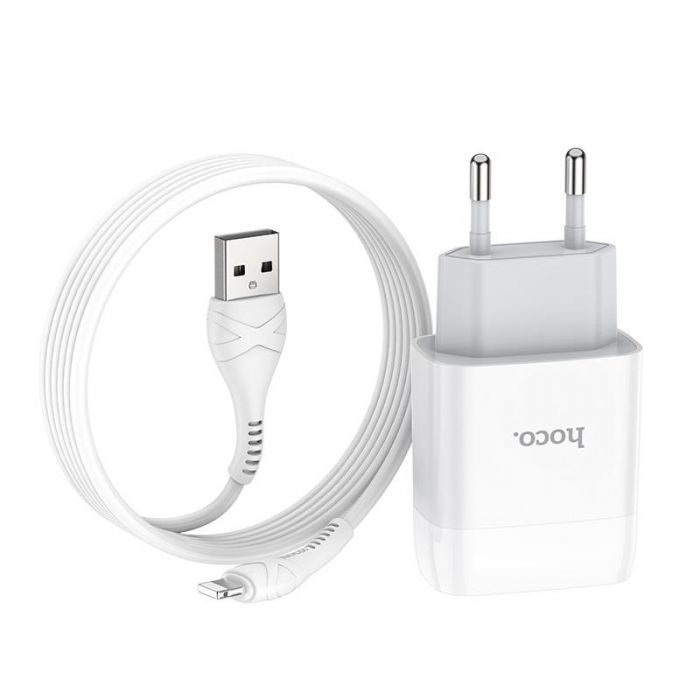 Зарядний пристрій Hoco C73A Glorious (2USB, 2.4А) White (6931474713056) + кабель Lightning