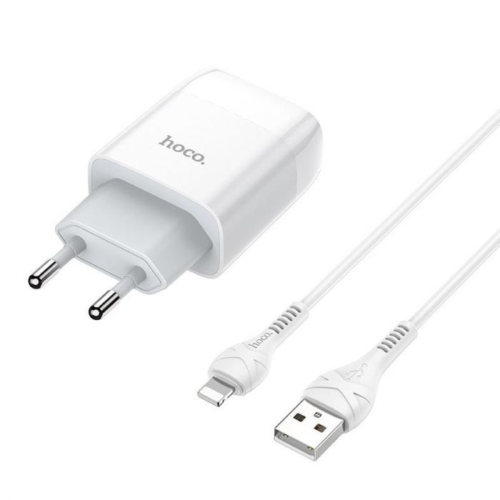 Зарядний пристрій Hoco C73A Glorious (2USB, 2.4А) White (6931474713056) + кабель Lightning