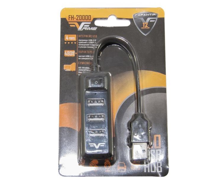 Концентратор USB 2.0 Frime 4хUSB2.0 Black (FH-20000)