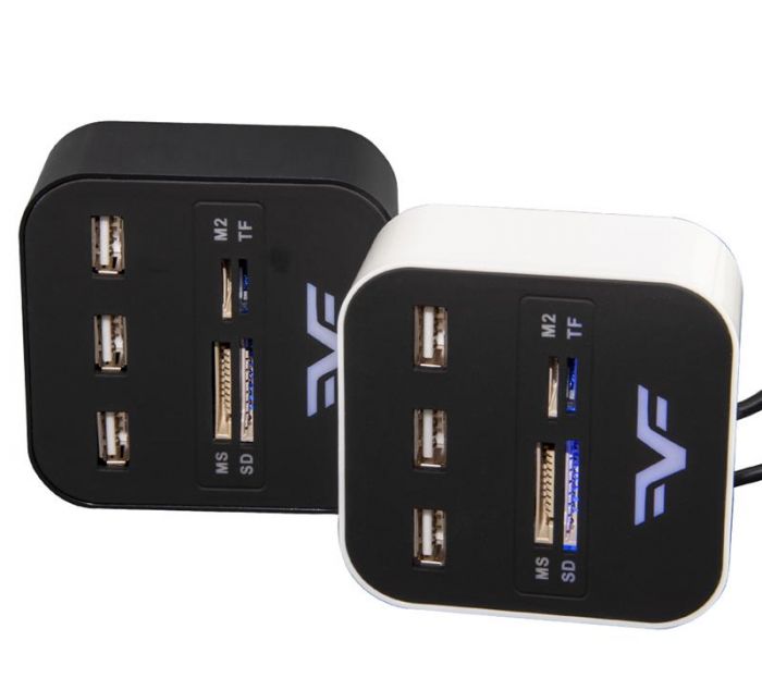 Концентратор USB 2.0 Frime 3хUSB2.0, SD, MS, TF Black/White (FHC-AllinOne3p2W)