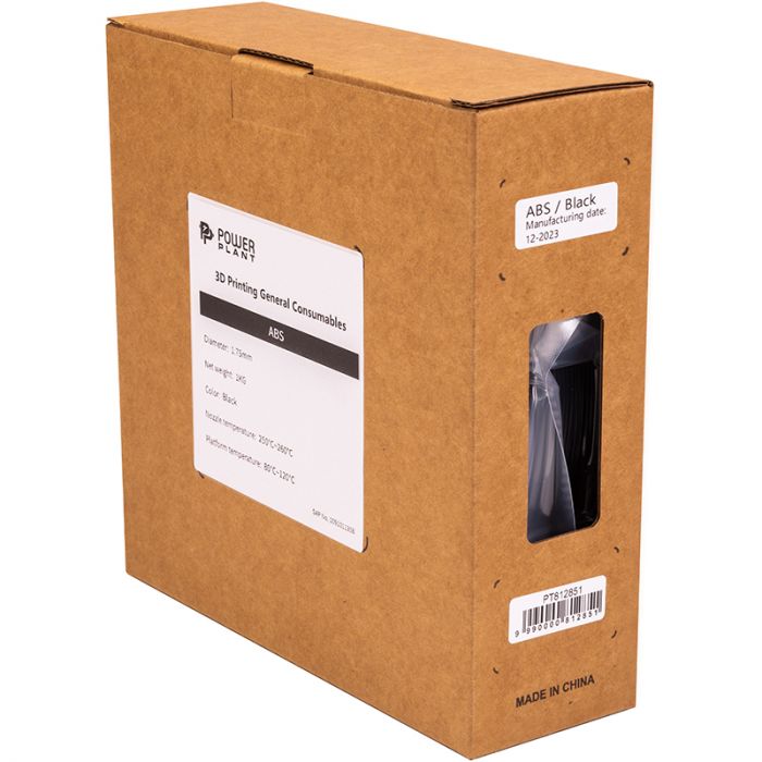 ABS-пластик PowerPlant Filament для 3D-принтера 1.75 мм 1 кг, чорний (PT812851)