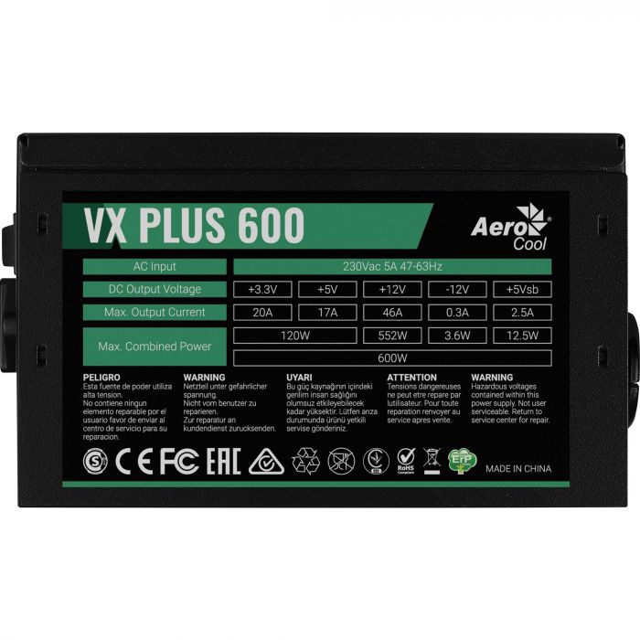Блок живлення AeroCool VX Plus Stealth 600 (ACPN-VS60NEY.12) 600W