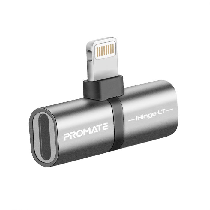 Адаптер Promate iHinge Lightning - 2хLightning (M/F) Grey
