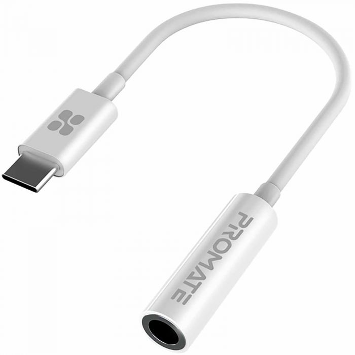 Адаптер Promate AuxLink-C USB Type-C - 3.5 мм (M/F), 0.2 м, White