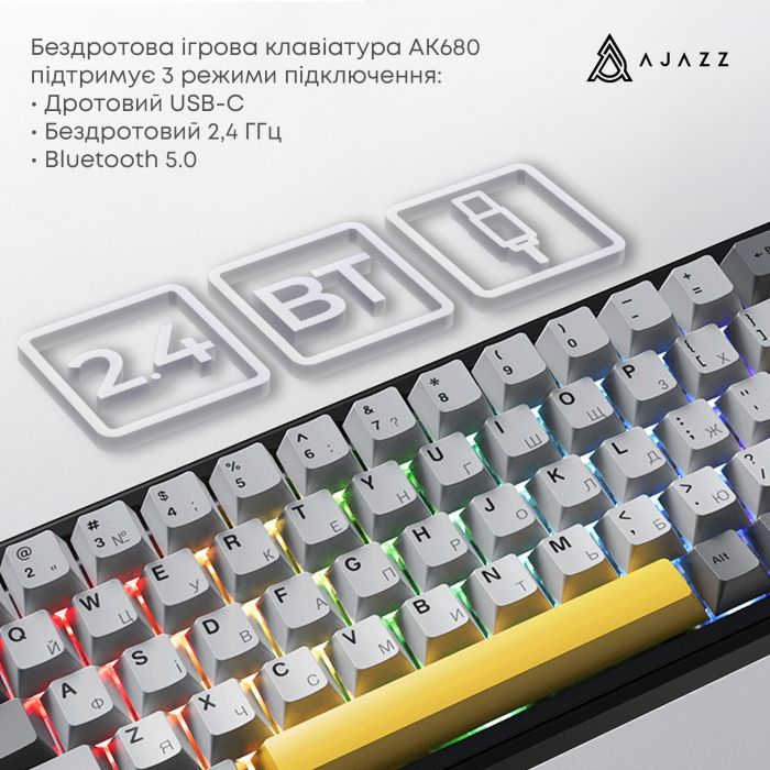 Клавіатура бездротова Ajazz AK680 Max (8+8K) Magnetic Switch Black (AK680-M-BGY-A)