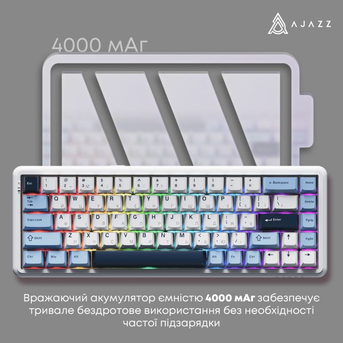 Клавіатура бездротова Ajazz AK680 Max (8+8K) Magnetic Switch White (AK680-M-BWD-A)
