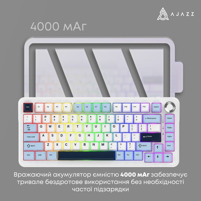 Клавіатура бездротова Ajazz AK820 Max Plus Day Dream Switch White (AK820MAX-DD-BWD)