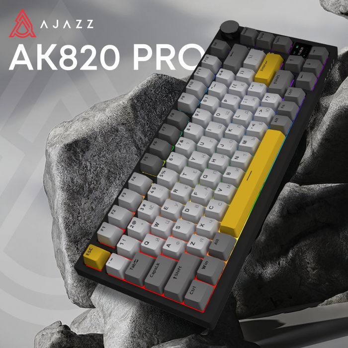 Клавіатура бездротова Ajazz AK820 Pro Flying Fish Switch Black RGB With Screen (AK820PRO-FF-BGY)