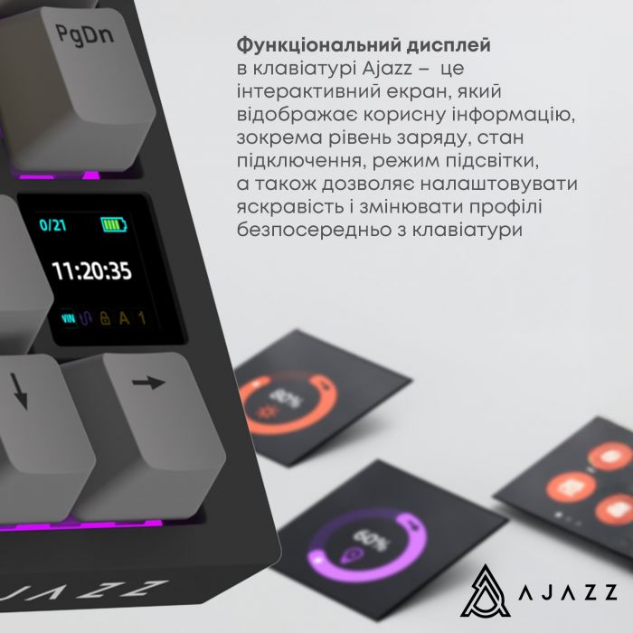 Клавіатура бездротова Ajazz AK820 Pro Flying Fish Switch Black RGB With Screen (AK820PRO-FF-BGY)