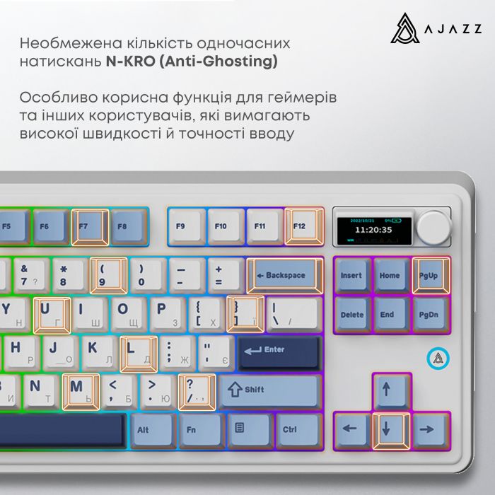 Клавіатура бездротова Ajazz AK870 Plus Murad Switch White (AK870-MU-BWD)
