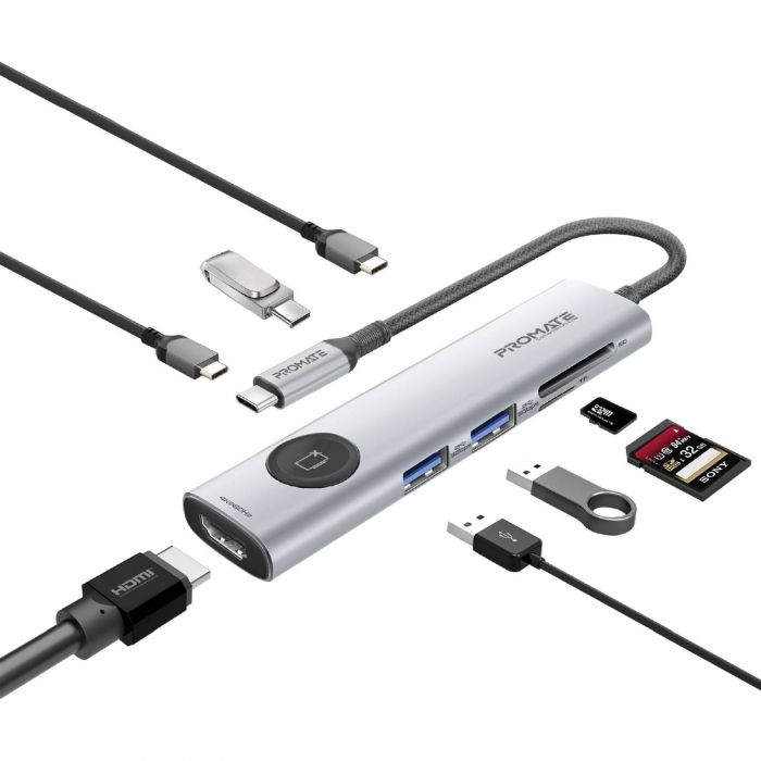 USB-хаб Promate ComandHub-Lite USB Type-C Grey 