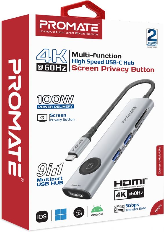 USB-хаб Promate ComandHub-Lite USB Type-C Grey 