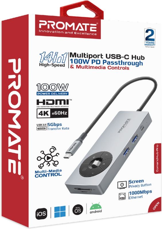 USB-хаб Promate ComandHub-Pro USB Type-C Grey 