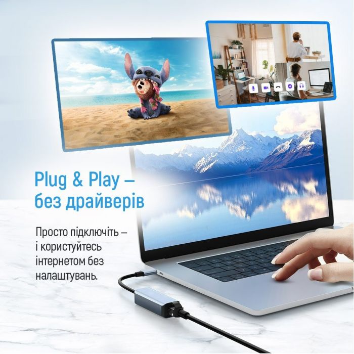 Мережевий адаптер ColorWay USB-A/USB-С 3.0 - RJ45 (CW-AD-CRG)