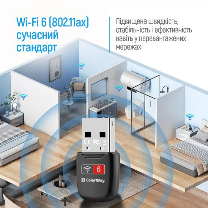 Бездротовий адаптер ColorWay Wi-Fi 6 (CW-AD-W1)
