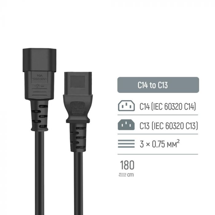 Кабель живлення ColorWay C13-C14, 1 м, Black (CW-CBP087-BK)