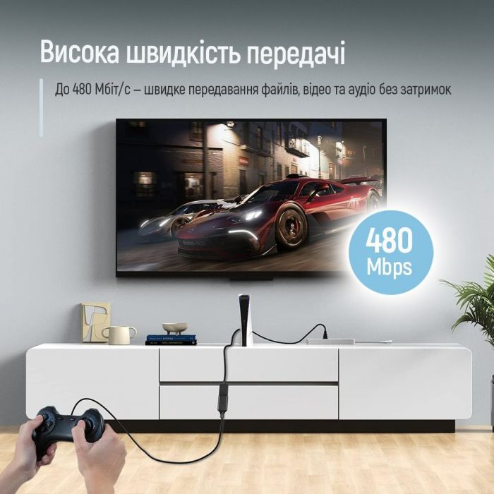 Кабель ColorWay USB - USB V 2.0 (M/F), 1.8 м, Black (CW-CBUF076-BK)