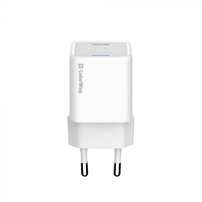 Мережевий зарядний пристрій ColorWay GaN Mini 20W PD Port PPS USB-C White (CW-CHS059PD-WT)