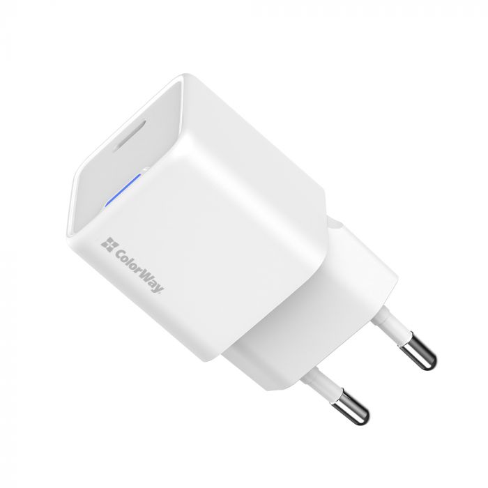 Мережевий зарядний пристрій ColorWay GaN Mini 20W PD Port PPS USB-C White (CW-CHS059PD-WT)