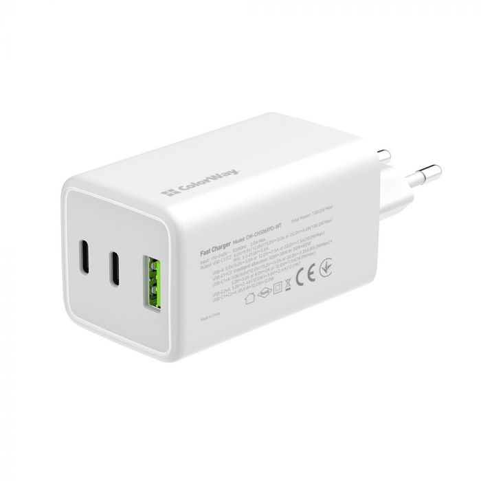Мережевий зарядний пристрій ColorWay GaN Mini 100W PD Port PPS USB (USB-2C1A) White (CW-CHS061PD-WT)