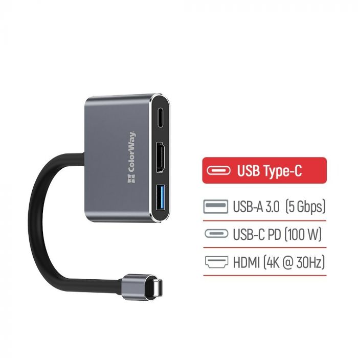 USB-хаб СolorWay USB Type-C 3-в-1 (CW-HUB08)