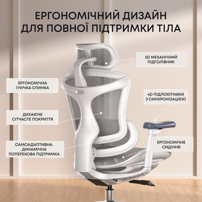 Крісло офісне Sihoo Doro C300L Mesh White DORO-C300L-A3-102)