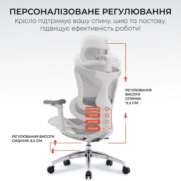 Крісло офісне Sihoo Doro C300L Mesh White DORO-C300L-A3-102)