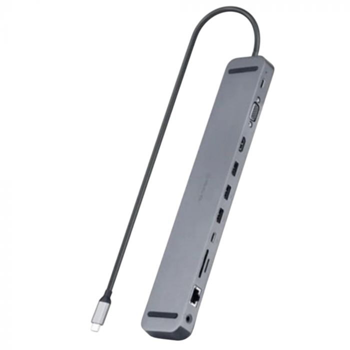 Концентратор REAL-EL CQ-1000 USB3.0х3/USB-C/HDMI/VGA/RJ45/SD/TF/3.5 mm audio, 0.4m, Space Grey