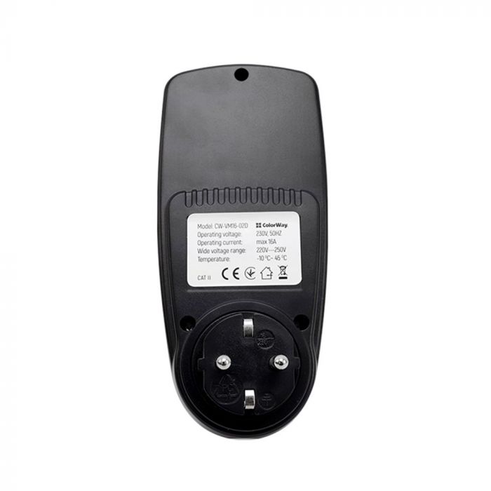 Енергометр цифровий (W/V/A/C/Hz/KWh) СolorWay для розетки (16A/3680W) (CW-VM16-02D)