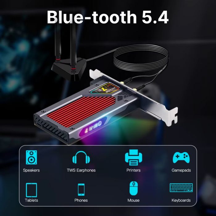 Бездротовий адаптер Fenvi FV-BE8800RGB Wi-Fi 7, Bluetooth 5.4 Gaming Tri Band 2.4G/5G/6GHz