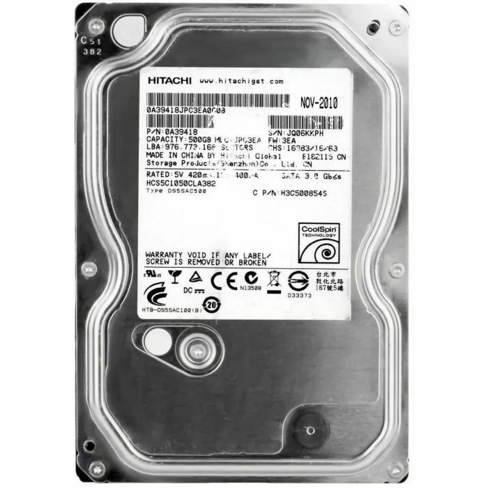 Накопичувач HDD SATA  500GB Hitachi (HGST) CinemaStar 5K1000 8MB (HCS5C1050CLA382) Refurbished
