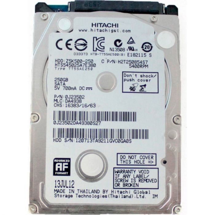 Накопичувач HDD 2.5" SATA  250GB Hitachi (HGST) Travelstar Z5K500 5400rpm 8MB (HTS545025A7E380) гар. 12 мiс.