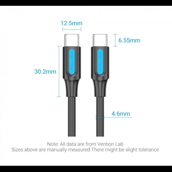 Кабель Vention USB Type-C - USB Type-C (M/M) TPE Round PD 100W, 5A, 0.5 м, Black (COTBD)