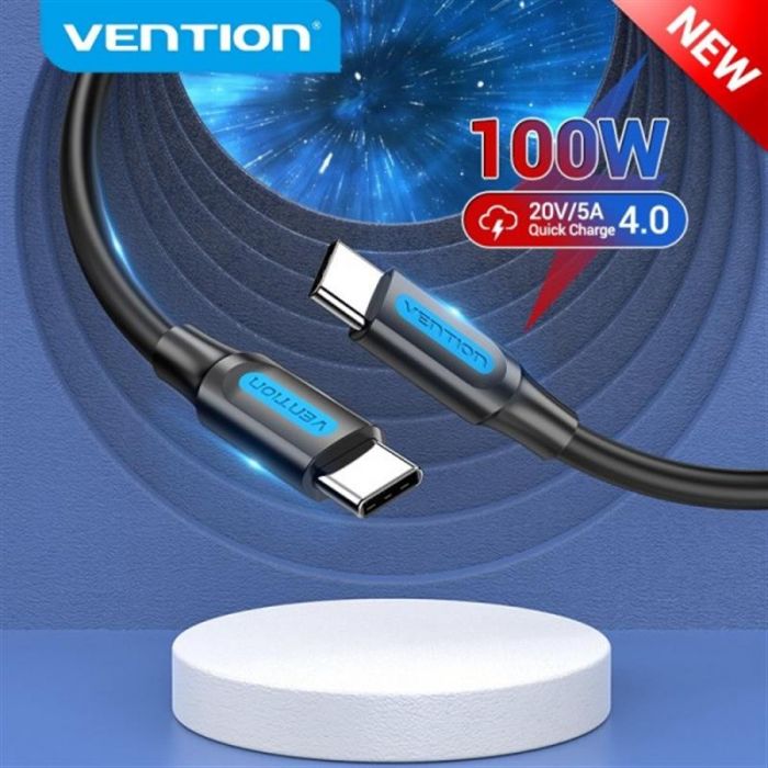 Кабель Vention USB Type-C - USB Type-C (M/M) TPE Round PD 100W, 5A, 0.5 м, Black (COTBD)