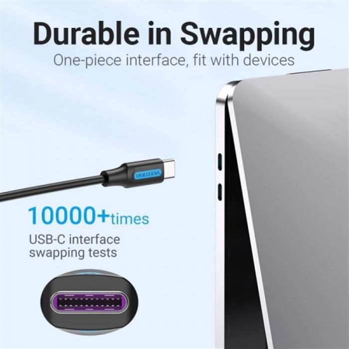 Кабель Vention USB Type-C - USB Type-C (M/M) TPE Round PD 100W, 5A, 0.5 м, Black (COTBD)