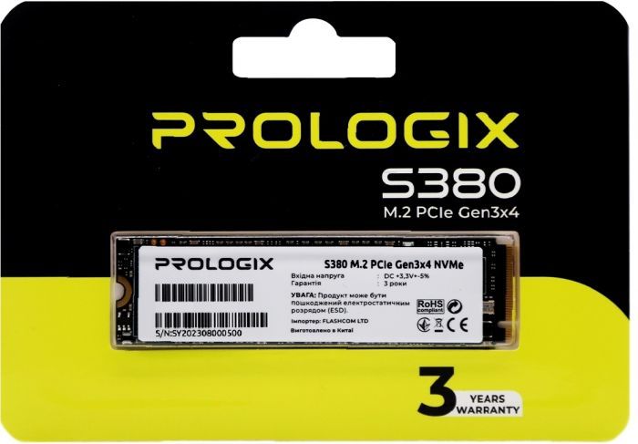 Накопичувач SSD  512GB Prologix S380 M.2 2280 PCIe 3.0 x4 NVMe 3D TLC (PRO512GS380)_Bulk